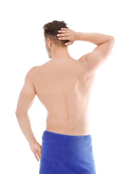 Homem sexy envolto em toalha — Fotografia de Stock