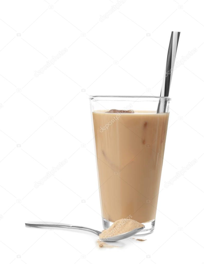 Glass with protein shake 