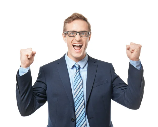 Handsome man in suit on white background — Stock Photo, Image