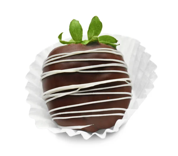 Smaczny truskawka w czekoladzie świateł na białym tle — Zdjęcie stockowe