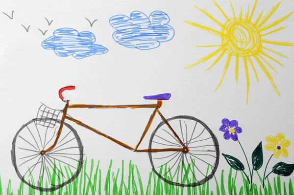 Child's drawing of bicycle — Stock Photo, Image