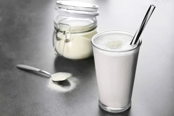 Glass with protein shake — Stock Photo, Image