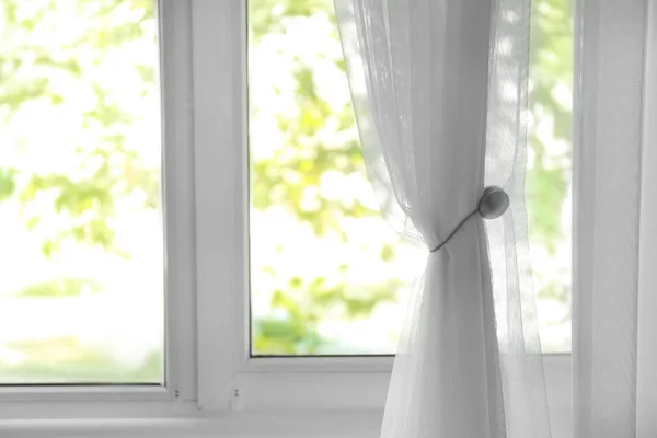 Window with beautiful white curtain — Stock Photo, Image