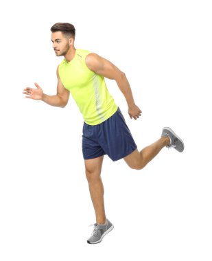 Genç adam çalıştıran spor giyim  