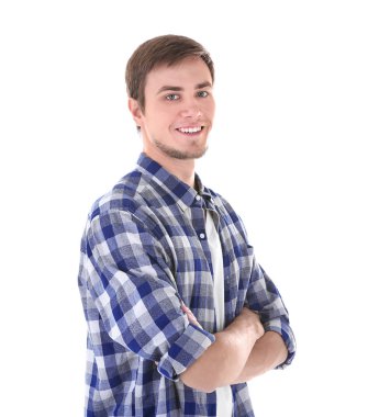Beyaz arka plan üzerinde çekici bir genç adam