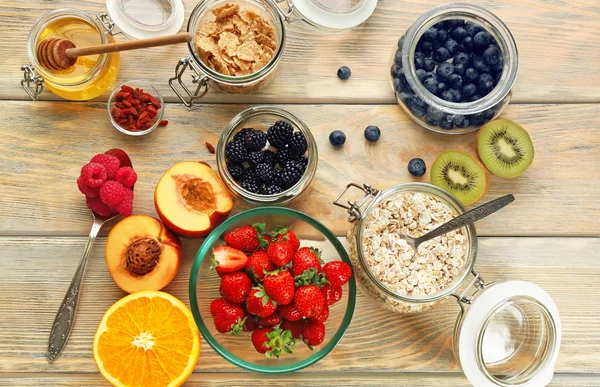 Composizione con farina d'avena nutriente — Foto Stock