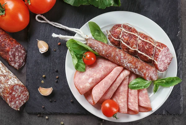 Delicious sliced sausages — Stock Photo, Image