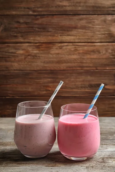 Glasses with tasty protein shakes