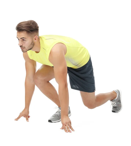 Mann in Sportkleidung bereitet sich auf den Lauf vor — Stockfoto