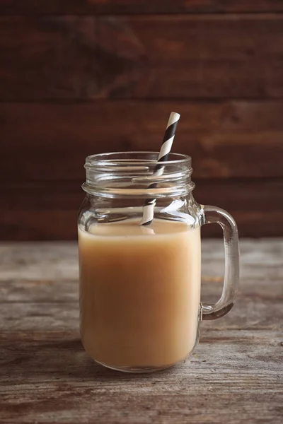 Jar with tasty protein shake — Stock Photo, Image
