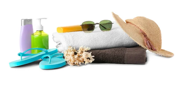 Composition with summer accessories on white background — Stock Photo, Image