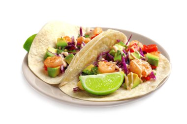 Lezzetli karides tacos ile plaka