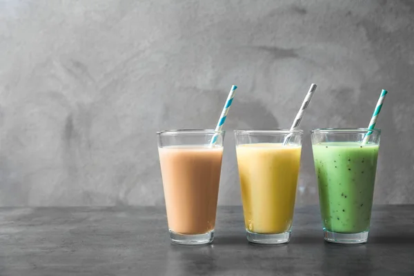 Glasses with different protein shakes