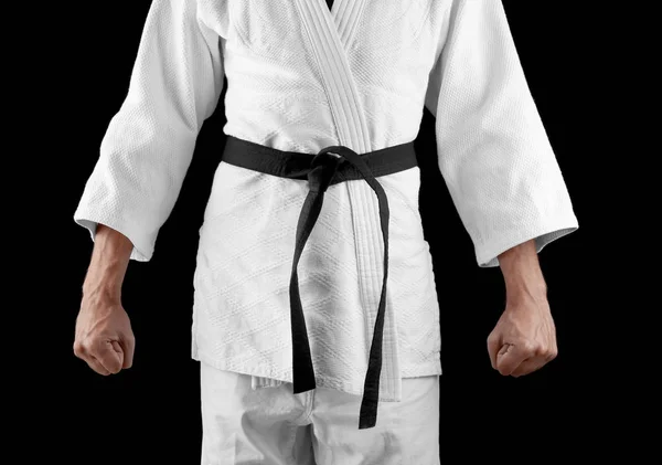 Manliga karate instruktör på mörk bakgrund — Stockfoto