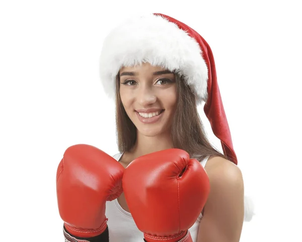 Ung kvinna i boxningshandskar — Stockfoto
