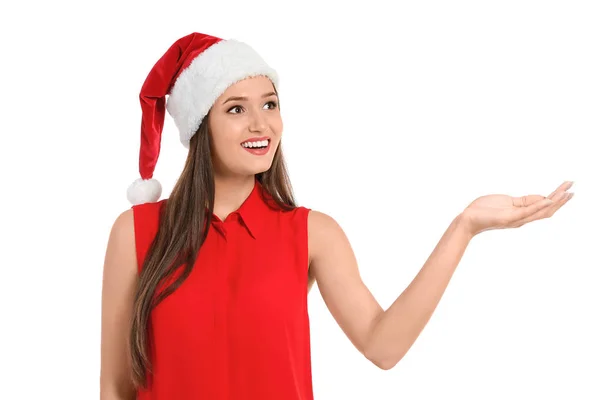 Donna in cappello Babbo Natale — Foto Stock