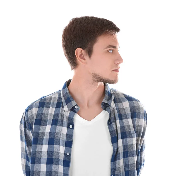 Aantrekkelijke jonge man op witte achtergrond — Stockfoto