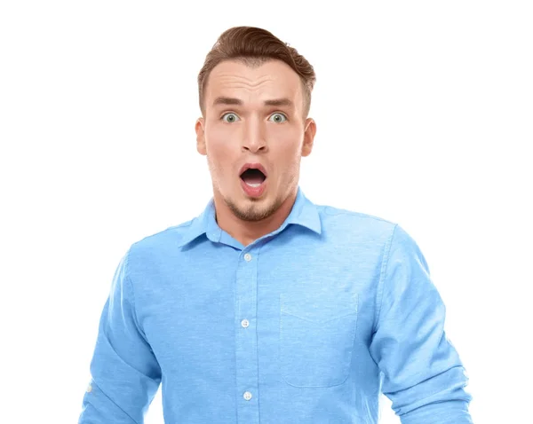Portrait of emotional man on white background — Stock Photo, Image