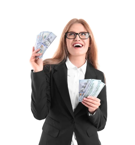 Young woman with dollar bills — Stock Photo, Image