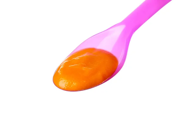 Spoon with tasty baby food — Stock Photo, Image