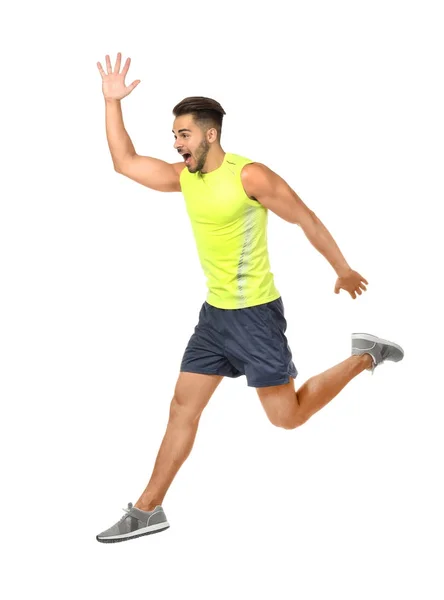 Νεαρός άνδρας σε αθλητικά ενδύματα που τρέχει — Φωτογραφία Αρχείου