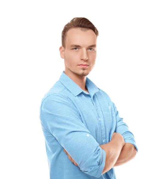 Portret van een jongeman op een witte achtergrond — Stockfoto