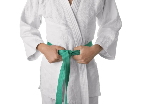 Homme en karategi sur blanc — Photo