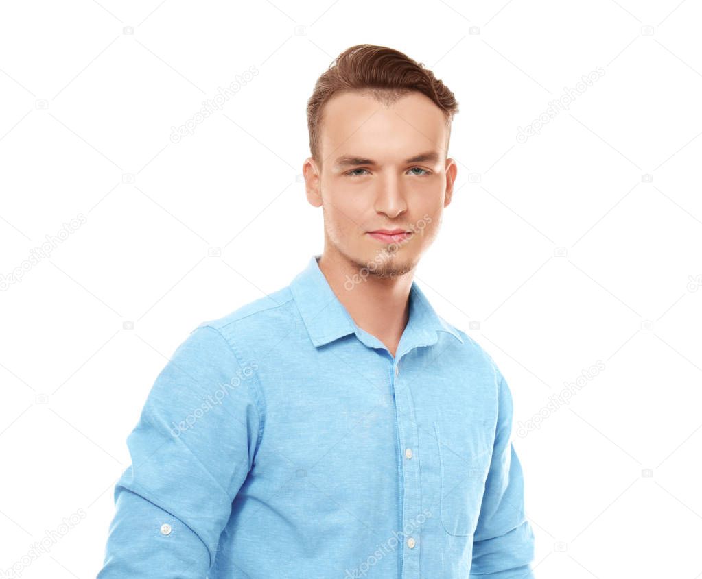 Portrait of young man on white background