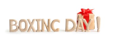 Şirin hediye kutusu beyaz izole kelimelerle boks gün,