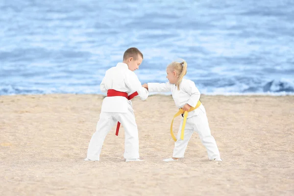 Niños practicando karate al aire libre — Foto de Stock