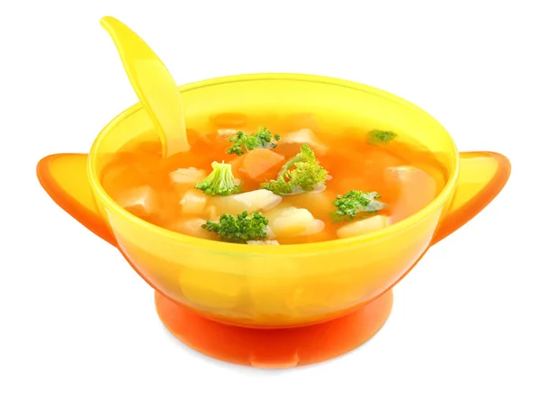 Миска с супом для малыша — стоковое фото