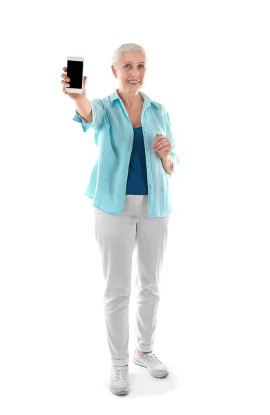 Seniorin mit Handy — Stockfoto