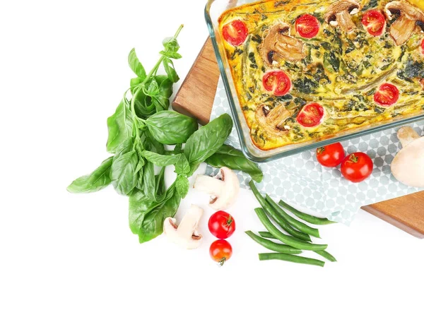 Spinach frittata in baking dish — Stock Photo, Image