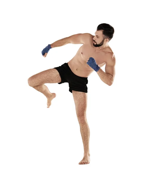 Male kickboxer on background — Stock Photo, Image