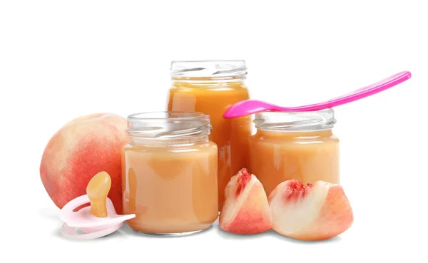 Jars with baby food — Stock Photo, Image