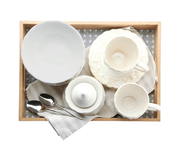 Tray with different tableware — Stock Photo, Image