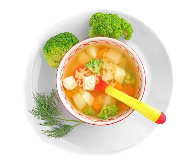 Kom met soep voor baby — Stockfoto