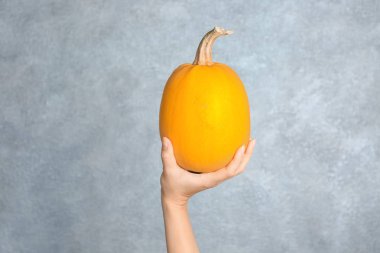 Olgun spagetti squash ışık arka plan üzerinde tutan kadın