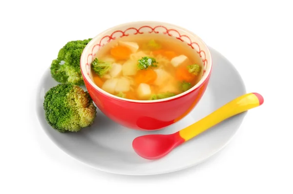 Mangkuk dengan sup untuk bayi — Stok Foto