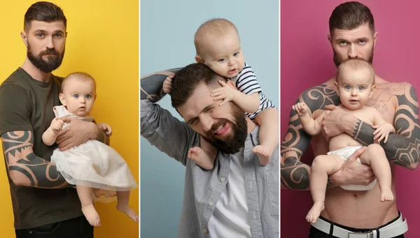 Collage d'homme tatoué avec bébé — Photo