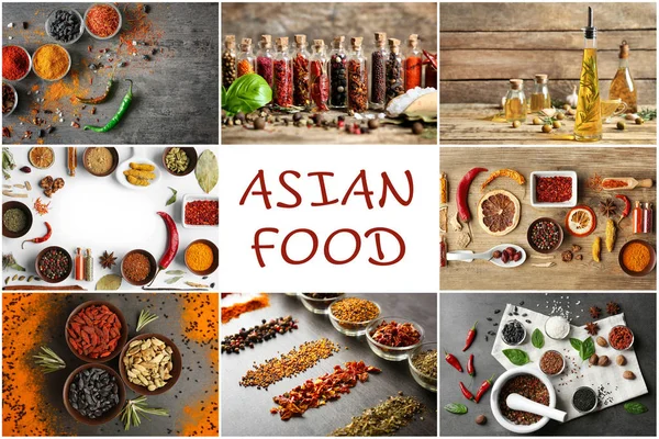 Collage with different spices — Stock Photo, Image