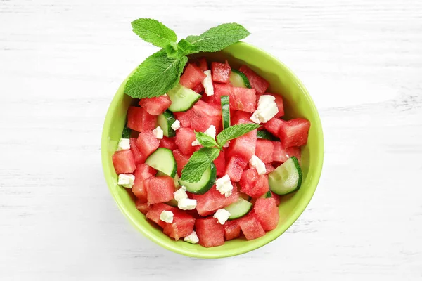 Bowl with fresh salad of watermelon — Stock Photo, Image