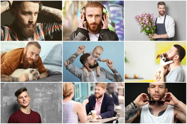 Collage med snygga unga män — Stockfoto