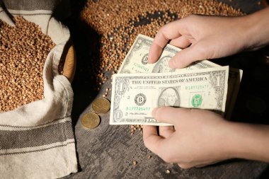 Ham buğday yakınındaki para sayma kadın
