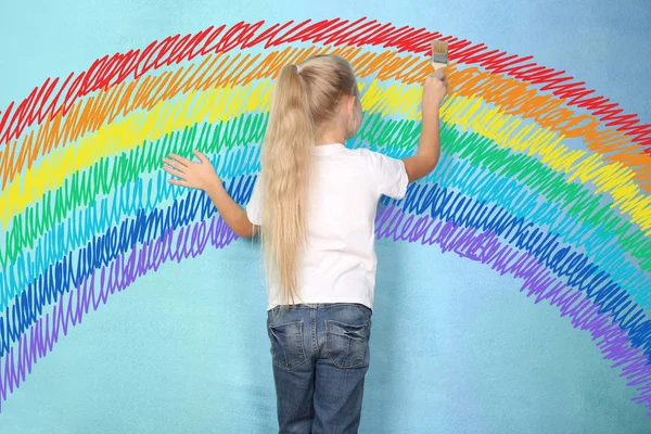 Meisje schilderij foto op muur — Stockfoto