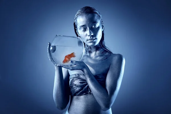 Young woman with amazing bodyart as Pisces — Stock Photo, Image