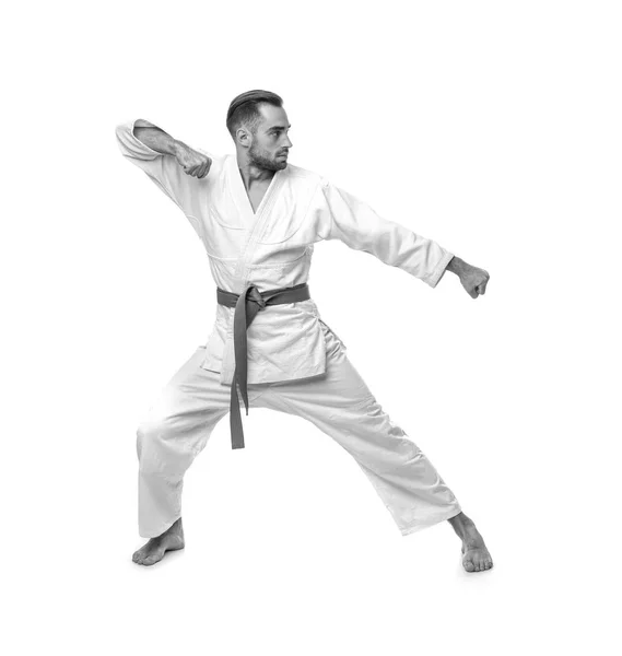 Ung man utövar karate — Stockfoto