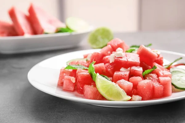 Plate with fresh salad of watermelon — Stock Photo, Image
