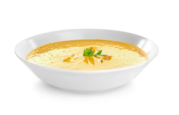 Soupe à la crème de lentilles maison dans une assiette — Photo