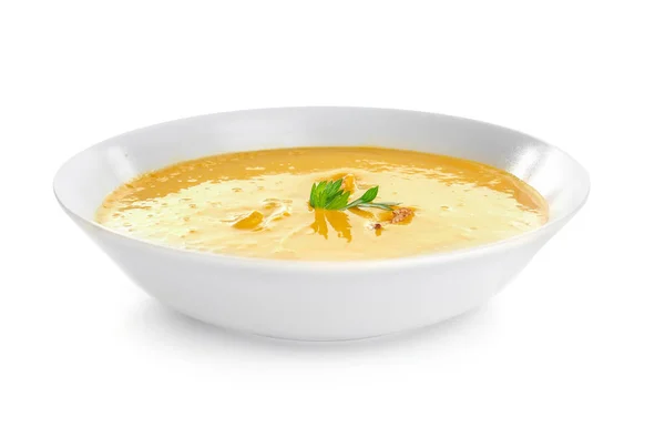 Hausgemachte Linsencremesuppe im Teller — Stockfoto